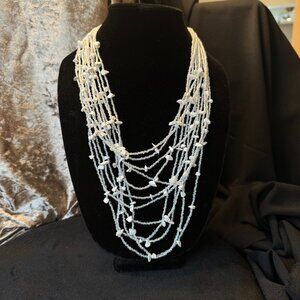 Laila Rowe Snowy White Long Abundant Seed Bead Necklace Adjustable Statement EUC